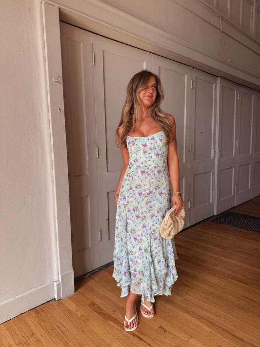 Theodore Midi Dress -- Blue Floral (Restock/Preorder)